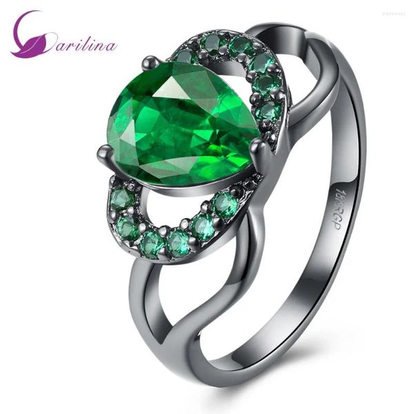 Clusterringe 2024 Schwarzer Pistole Ring Grüner Zirkon Mode weibliche Models Romantischer Stil R2065