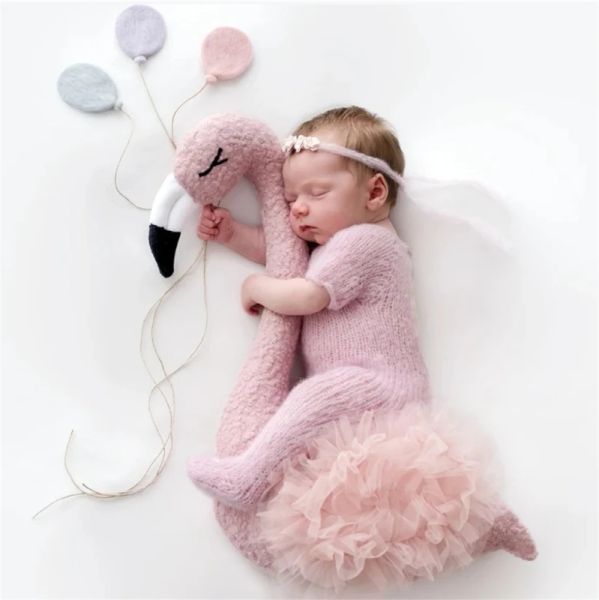 Fotografia recém -nascida fotografia de bebê Props Floral Backdrop fofo rosa flamingo posando roupas de bonecas