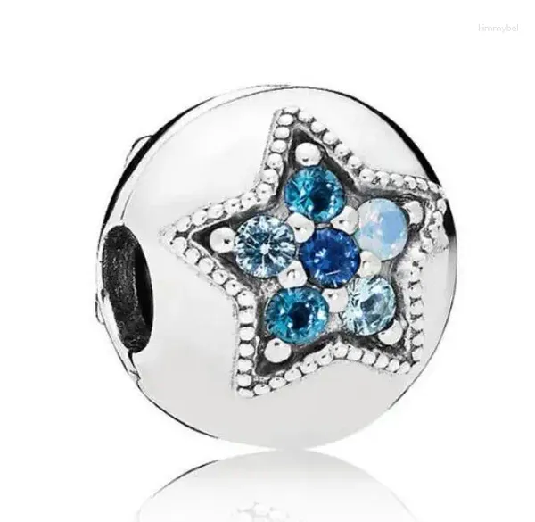 Свободные драгоценные камни подлинное 925 серебряное серебряное очарование Яркая звезда с синей миксом хрустальный зажим замка запор