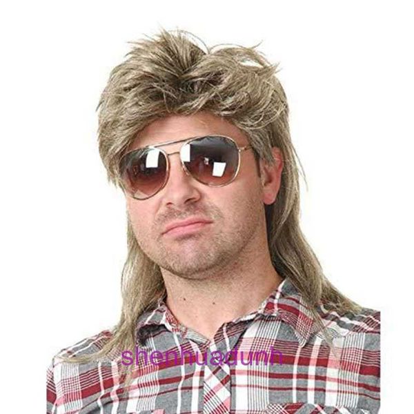 Mens Rock estilo curto Mullet Mullet Cabeça fofa Cabelo encaracolado Fibra sintética Perucas da cabeça