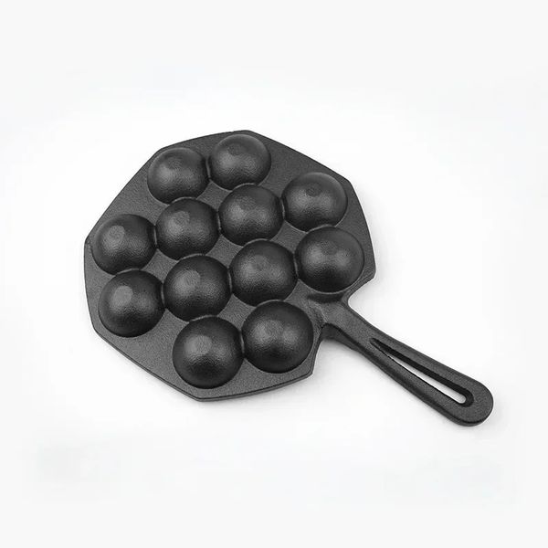 Nuovo manico in legno Takoyaki Panna da 12 fori Friggere Fry Fry Fry Iron Stampo per la padella per cucina per pentole antiadere