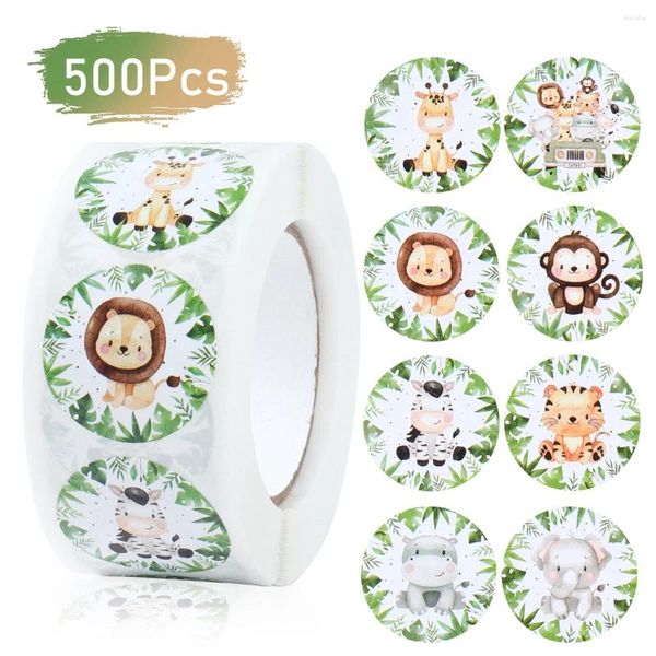 Decoração de festa 500pcs Jungle Animal Paper Rótulos de papel desenho animado adesivos fofos para casamento de bebê para chá
