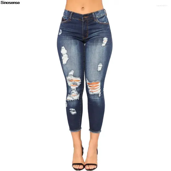 Jeans femminili donne strappate fidanzata stretch angosciati pantaloni di jeans distrutti ad alta vita che bulattono matita magra magra