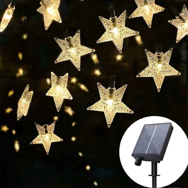 Decorações Luzes de corda de estrela solar 8 Modos Garland à prova d'água Twinkle Fairy para jardins ao ar livre Decoração de varanda da árvore de natal