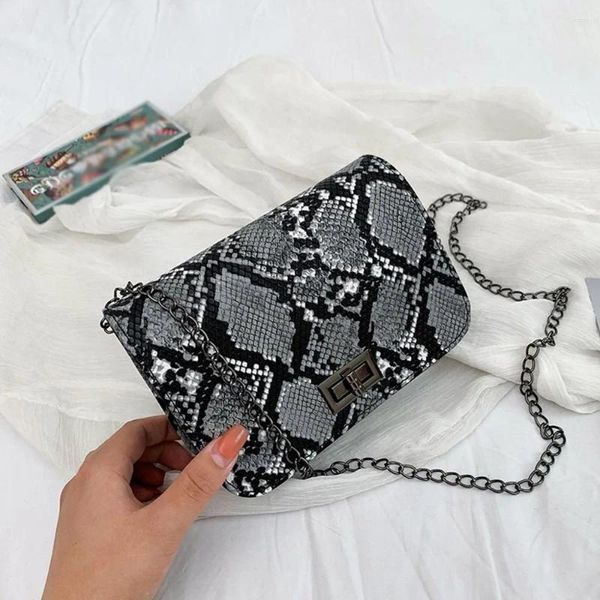 Omuz çantaları shyaa moda kadın çanta zinciri küçük kare haberci retro renk kontrast yılan cilt desen eğik crossbody