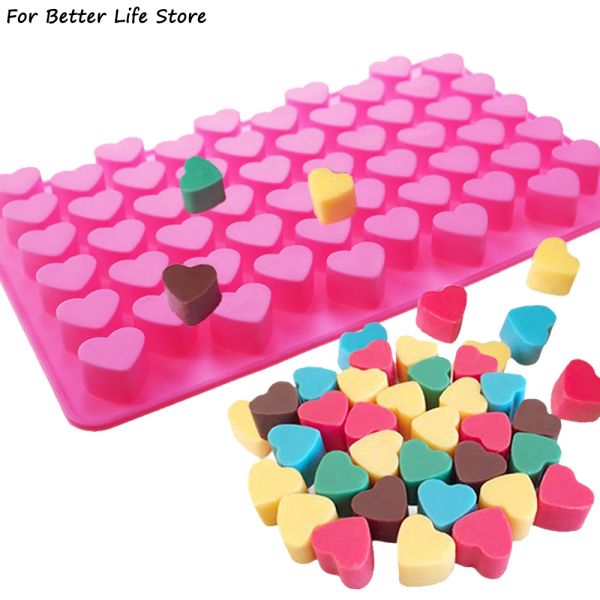 Stampi 1pc 55 buchi amano la stampo di cioccolato in silicone morbido a forma di cuore per gelatina di cubetti cubetti cubetti cucina da cucina e facile