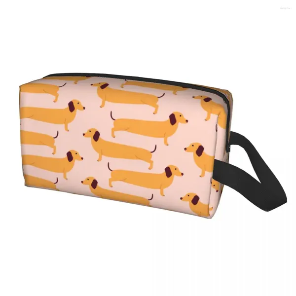 Bolsas de cosméticos Fashion Puppy Dachshund Bolsa de higiene pessoal para mulheres maquiagem de maquiagem para cães Kit dopp de armazenamento de beleza