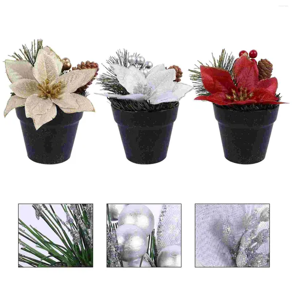 Dekorative Blumen 3pcs Simulation Poinettia Topf Dekoration Künstliche Weihnachtsblume