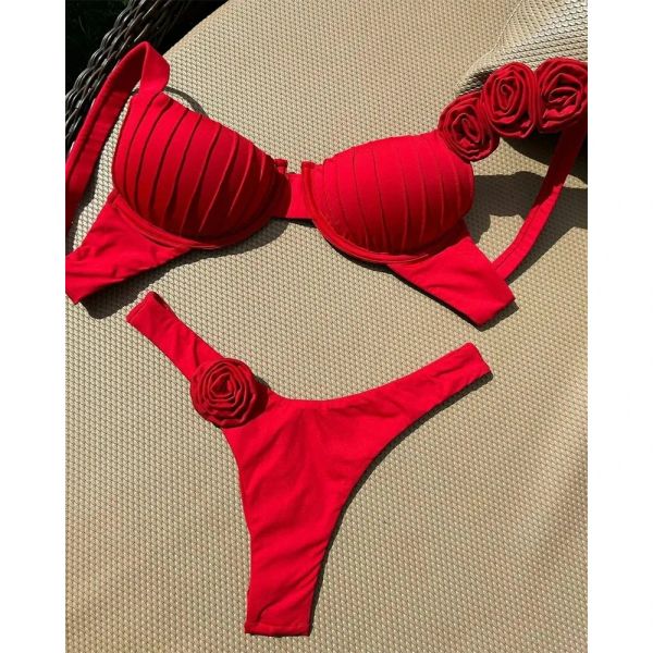 Imposta rossa push up bikini micro bikini set 2023 costume da bagno femminile sexy da bagno femminile da bagno floreale abita
