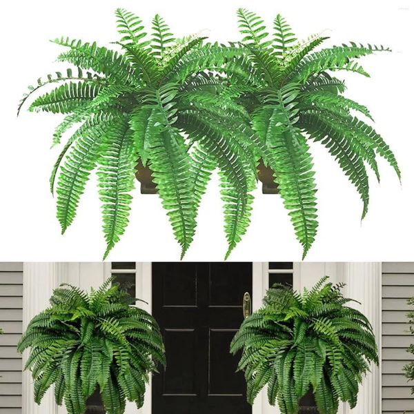 Flores decorativas 1pack 22 in Light Light Light Impermevious Made Fern Green com haste longa realista para vaso alto