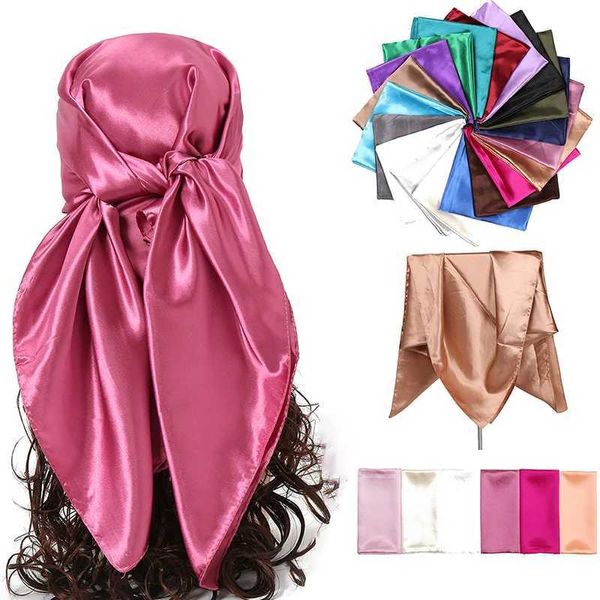 Bandanas durag moda de cor sólida quadrada cetim lenço bandana bandana Muslim Headscarf Fino e fino clipe de cabelo liso liso de cabeça 240426