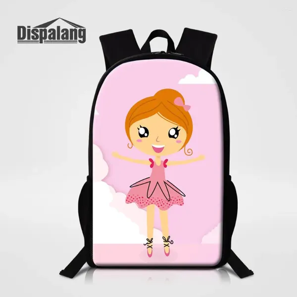 Backpack Kawaii Cartoon Dancing Ballet Girl Print de 16 polegadas bolsas escolares