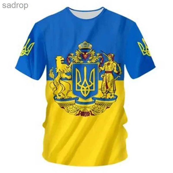 T-shirt maschile bandiera ucraina Summer Printing Fashion New Mens and Womens Street Culture Casual Slim vintage a maniche corte a manica corta topsxw