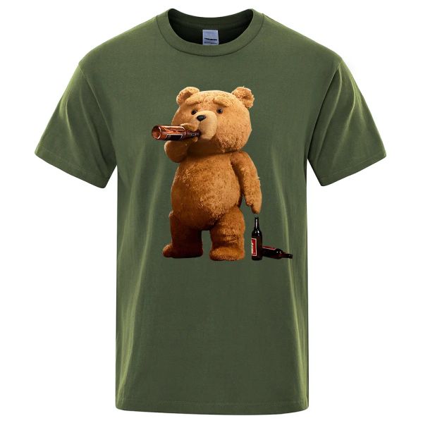 Camisetas adorável ted urso bebida poster de cerveja engraçado tshirt masculina moda mangas curtas casuais
