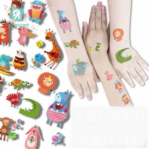 Trasferimento tatuaggio Bambini impermeabili temporanei Cartoon Animal Tatuao adesivi da tatuaggio Giraffa Elefante Alpaca Adesivi per viso carino per bambini Decorazione per feste 240426