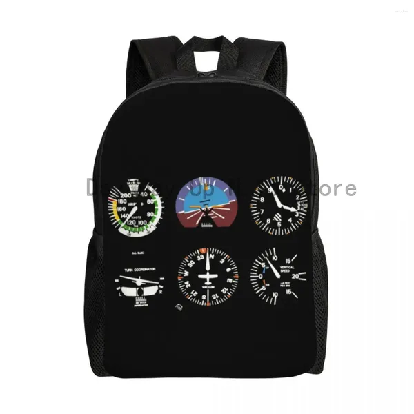 Rucksack Cockpit Sechs Zifferblatt Flugsimulator Pilot Flugzeug Flugzeug College -Schulreise -Reisetaschen Buchbag für 15 -Zoll -Laptop