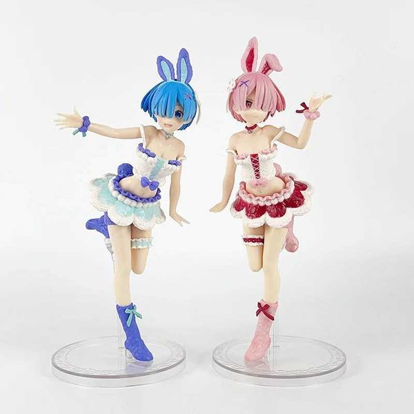 Anime mangá re vida um mundo diferente de zero ram rem Rem Bunny Cut Remu Ramu Ação Figura PVC Modelo Coleção Dolls Toysl2404