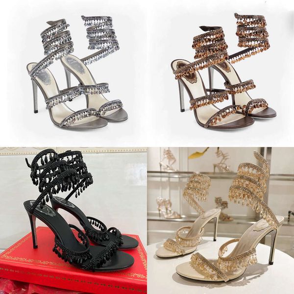 Сансочные сандалии на каблуке с хрустальным стилевым каблуком для женского обувного страза Дизайнеров обуви змеи