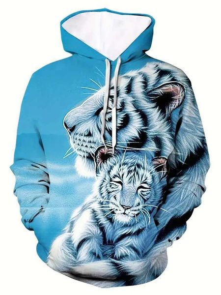 Erkek Hoodies Sweatshirts Erkek Hoodies Sweatshirts Erkek 3d Tiger Grafik Hoodie Aktif hafif elastik nefes alabilen kapüşonlu dış mekan 2023 Sonbahar/Kış Moda 240425