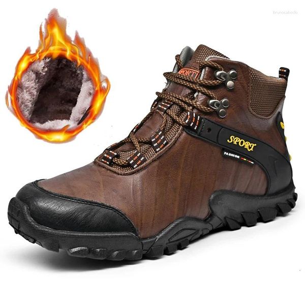 Botas 2024 Inverno Men Men Genuíno Caminhadas de Caminhada Masculino Mantenha Manter Negócios Quente Castant