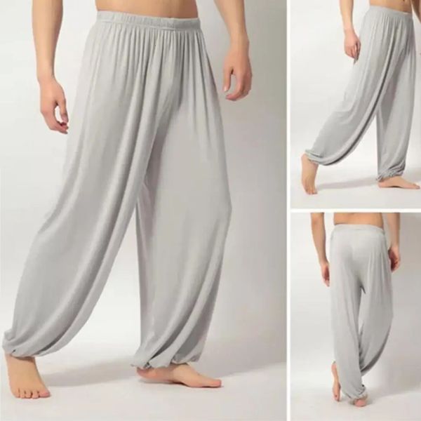 Saf renk gevşek düz pantolon erkek eşofmanlar modal gündelik bahar uzun pantolon erkekler spor yoga pantolon moda dans giyim 240425