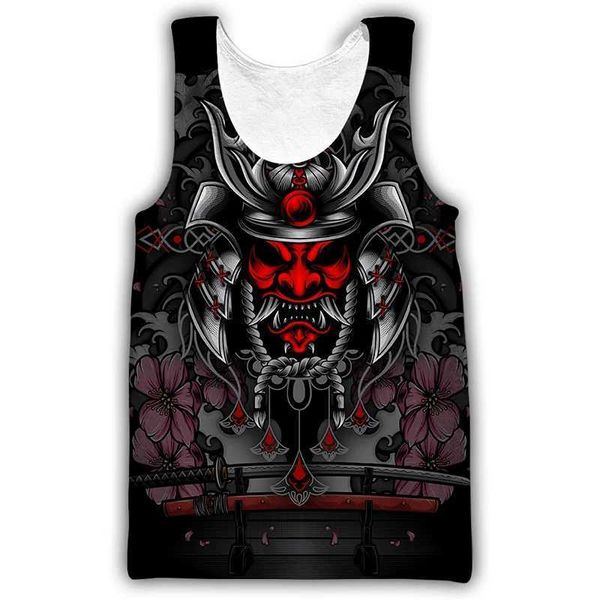 Herren-Tanktops Retro Japanische Samurai-Rüstungsmaske Tattoo Herren Tanktop Harajuku Modetank Tank 3D-Druckhülsen und T-Shirt Cool losen Tanktopl2404