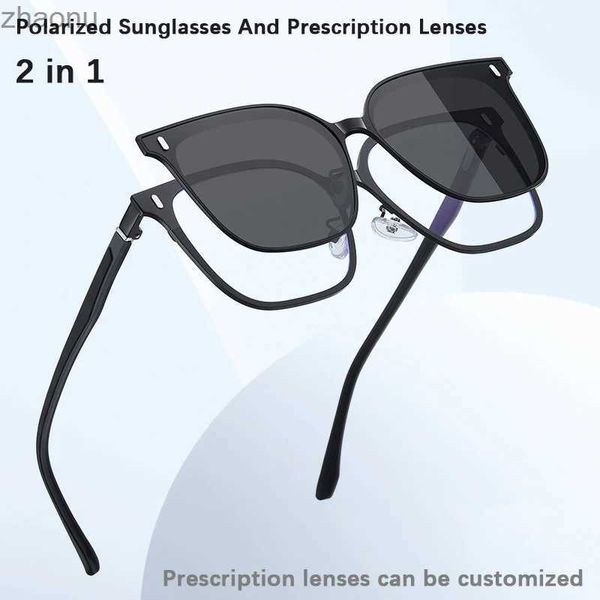 Occhiali da sole occhiali da sole polarizzati alla moda per occhiali clip magnetici maschili vetri di prescrizione ottici telaio clip magnetico retrò 2 in-1xw
