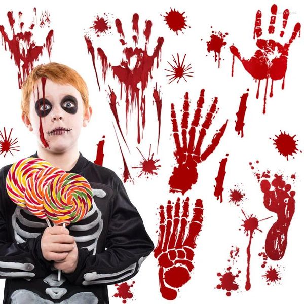 Decorazione per feste Halloween Adesivi per pareti horror Bloody impronta insanguinata Blooding Hand Print Fallo 3D Decorazioni per porte per pavimenti impermeabili