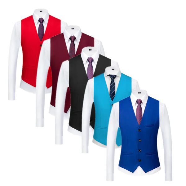 Coletes colorido puro traje formal colete preto vermelho britânico homens homens negócios partido social noivo vestido cistascoat homme slim fit top