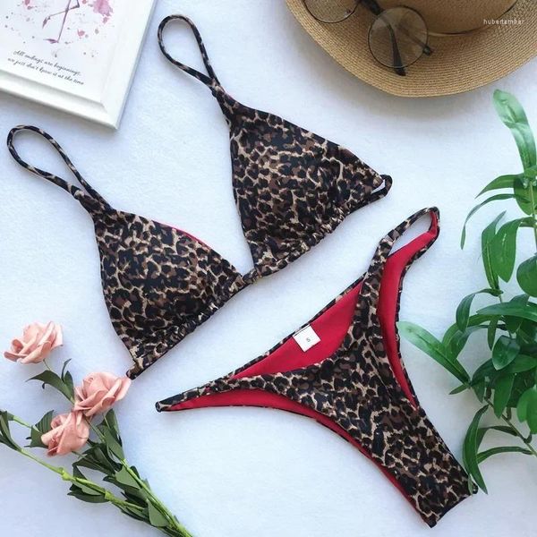 Женские купальные костюмы микро леопардового печати Треугольник бикини, набор мини -купальники Сексуальные купальные купания