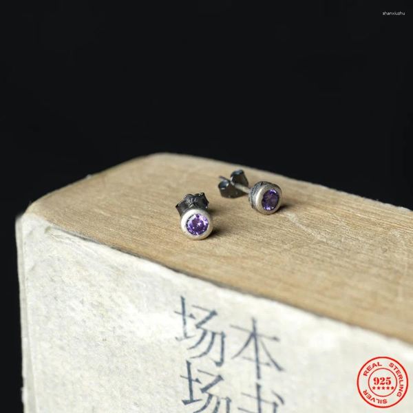 Gestüt Ohrringe Yizizai Real 925 Sterling Silber Mini Round Purple Kristallohrring für Männer oder Dame Keine Fade -Allergie Exquisite Geschenke