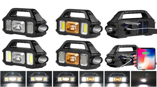Torcia a LED solare con luci di lavoro di pannocchia T USB Light ricaricabile Light Lantern Power Bank per escursioni in campeggio6045198