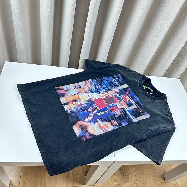 24SS Summer Japan Basketball Print вымытый винтажная футболка для мужчин с коротким рукавом костюма для скейтборда Женская одежда Случайная хлопчатобумажная рубашка 0427