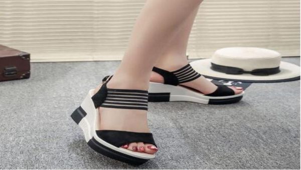 New Fashion Wedge Women Shoes Casual Bugle Buckle Buckle High Heel Обувь рыбы рта сандалии 2019 г.