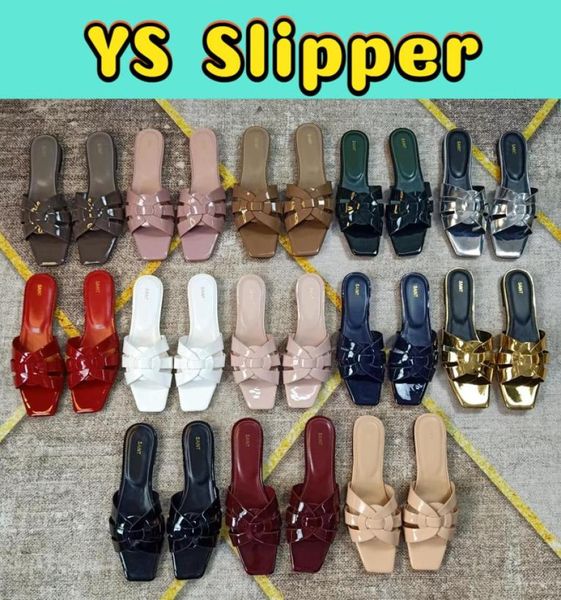 Designer Slipper Tribute Tribute Flat in cinghia in cinghia in pelle Ys Slide Sandals Beach Women Scarpe Amber Nappa Amber Grey Embo9757772