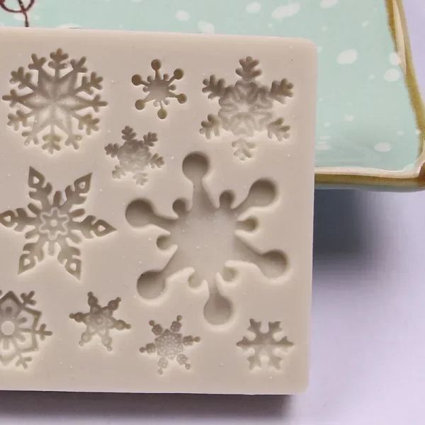 Формы рождественские формы снежинки шаблон Силиконовой плесень выпечка. Непритескающие кучевые кухонные кексы