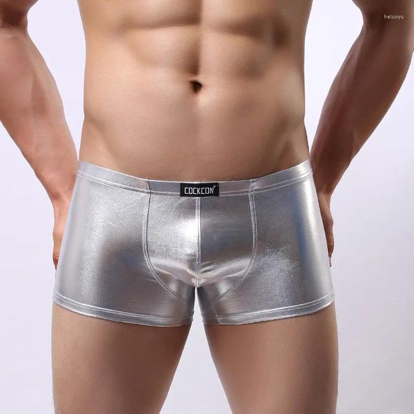 Underpants Pinky Senson Men Boxers Boxershort Bright Gold Faux Leature Panties Performance Underwear Boxer Calsones Homme S04bo