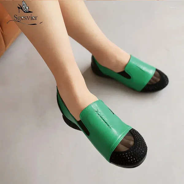 Sapatos casuais Sgesvier Microfiber Leather aumentou os sapatos de malha respirável de estilo coreano Bombas de pé costurado de salto baixo de salto baixo