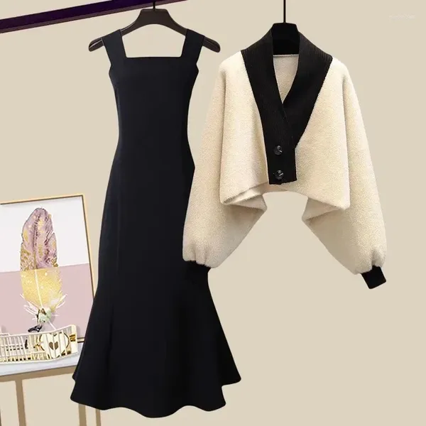 İş Elbiseleri Sonbahar Kadın Elbisesi 2024 Küçük Adam Süt Kravat Giymek için Koreli Yüksek Derecenin Koreli Versiyonu Kuzuklu Kazak Ceket