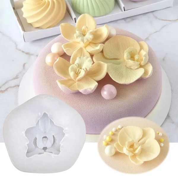 Moldes Butterfly Orchid Shape Bolo de silicone molde 3D Flowernt Fondant Cake Cupcake Jelly Candle Decoration Baking Tools