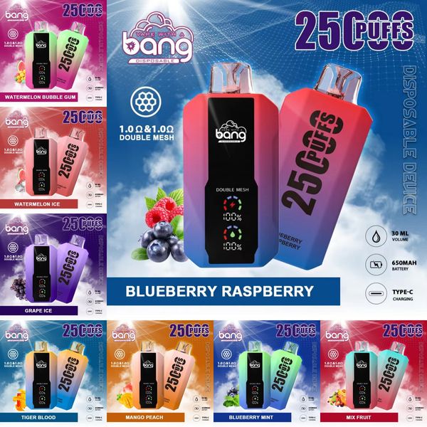 Bang 25000 Puffs ЖК-экраны одноразовые экраны Enosable E Сигареты 0% 2% 3% 5% 30 мл предварительно заполненной капсула двойной сетки 650 мАч.