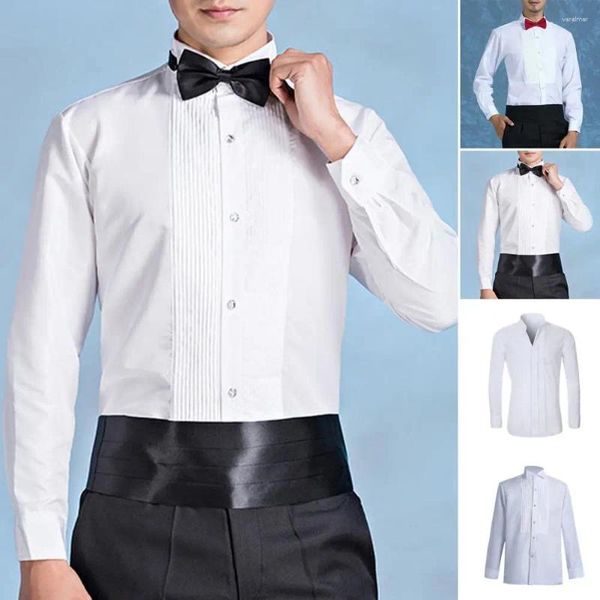 Camisas de vestido masculinas camisa do noivo elegante colar asas para eventos formais de cor sólida com smoking smoking wedding office wedding