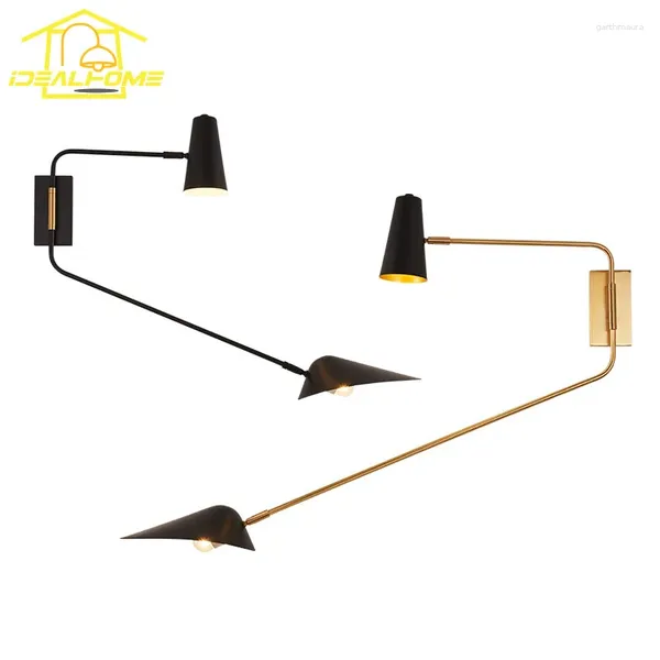 Wandlampen Industrie Kupfer Schwarz/Weiß/Gold Lampe LED E27 Schwung Arm Langstange montiertes Doppelkopf Wohnzimmer Nacht Schlafzimmer Schlafzimmer