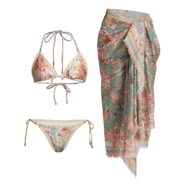 Set di costumi da bagno split floreale sexy cinghia a baracca sexy cinghia bikini bassa cinturino a bassa cinturino da bagno senza schienale camicetta stampa semplice 2023