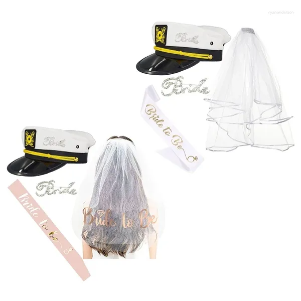 Boinas de despedida de solteira kits de decorações de festa de faixa véu branco e capitão iate Hat Set