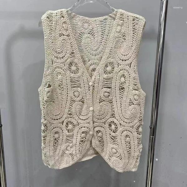 Serbatoi femminile all'uncinetto vintage snow -out giubbotto da donna ch ch ch chil -collo senza maniche singolo petto di cardigan a cardigan lady eleganti canotte per le vacanze