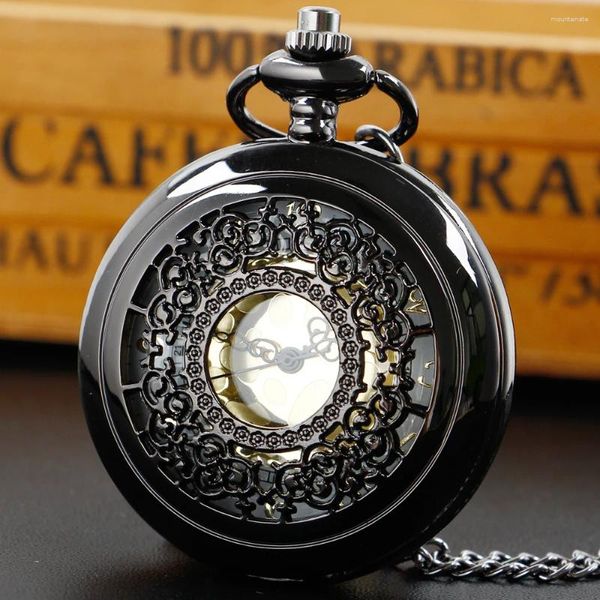 Pocket Watches Charme de alta qualidade Quartz preto para homens pingentes legais unissex com bolsos de corrente assistir presente