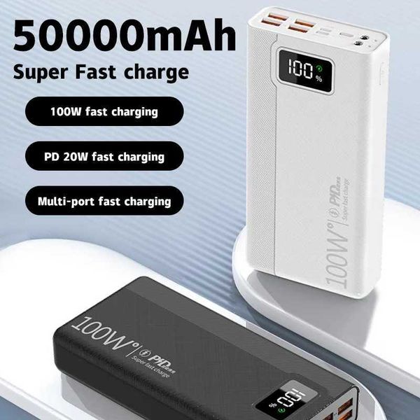 Power Banks сотовой связи 50000MAH 100W Ultra Light Mools Power Bank Multi Port Ultra Fast Fasting, подходящая для iPhone Huawei Samsung Digital Display Bank J24