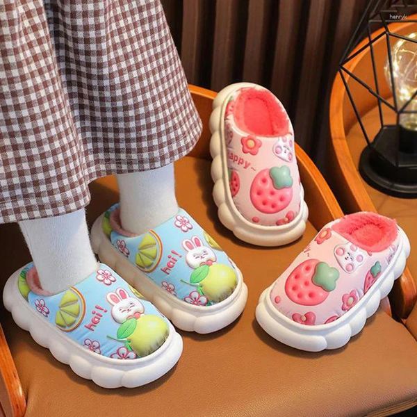 Scillatore inverno bambini ragazzi ragazze fumetti pantofole per bambini stampe di frutta stampe in pelle impermeabile scarpe da pavimento interno cotone caldo