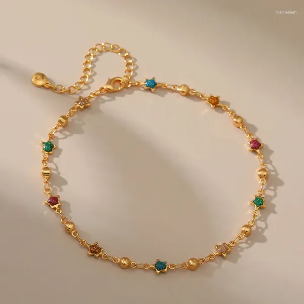 Tornozeleiras de cinco pontas de cor de cor de cor de cor de cor de cor de cor de peito de ouro 18k, link em pó flash em pó de jóias femininas de jóias femininas